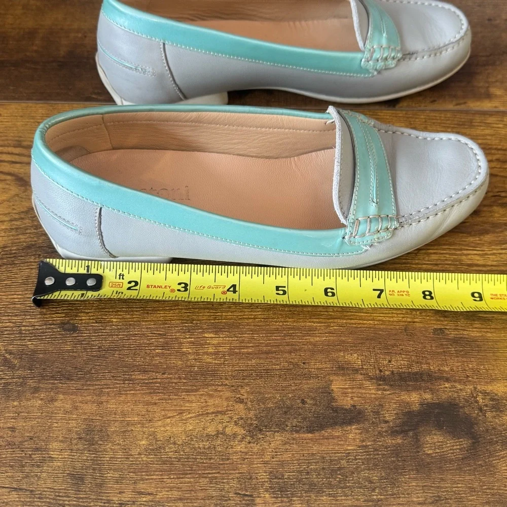 A. Testoni Italy Women’s Leather Loafers Gray Mint‎ EU 35 US 5 Penny Slip On